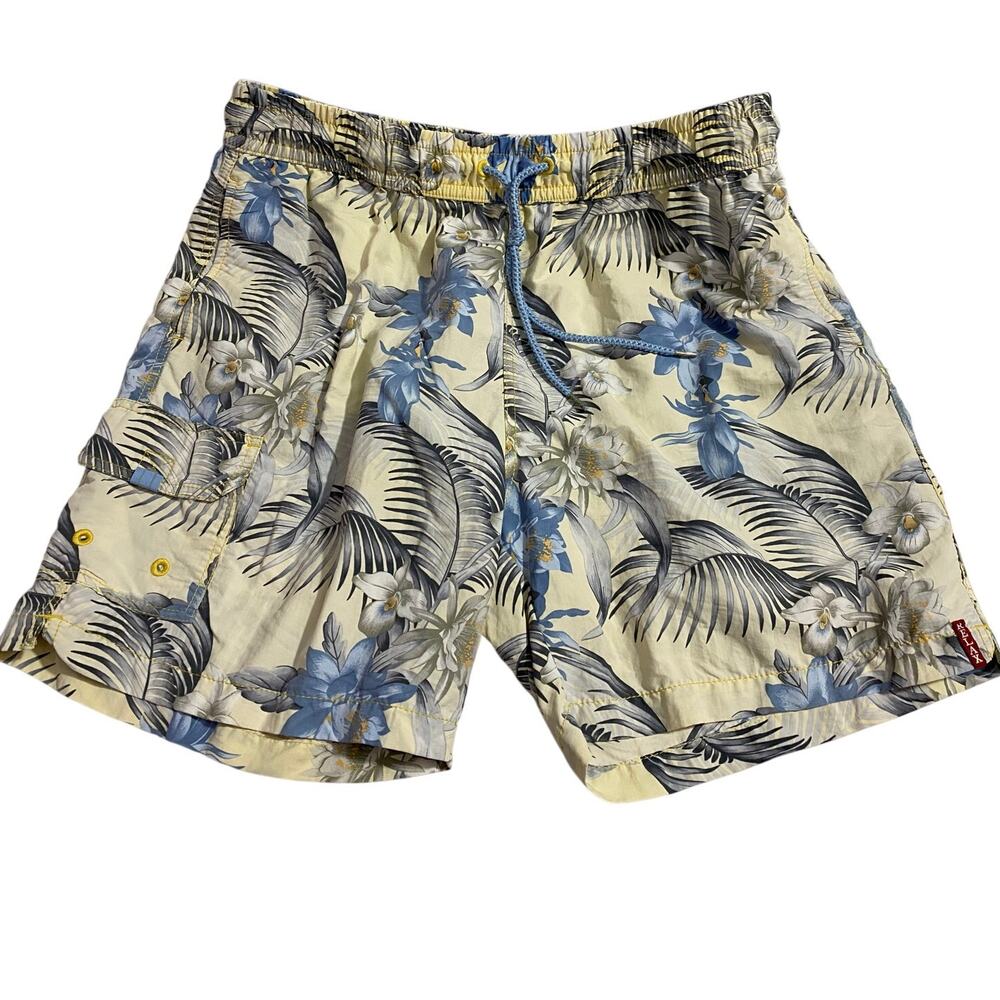 TOMMY BAHAMA RELAX Yellow Palm Frond Tropical Swim Trunks Mens Large